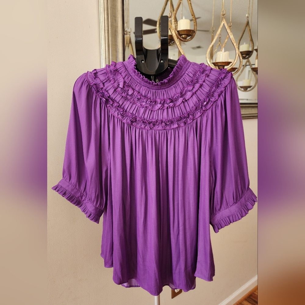 Ann Taylor Purple Ruffled Blouse, NWOT